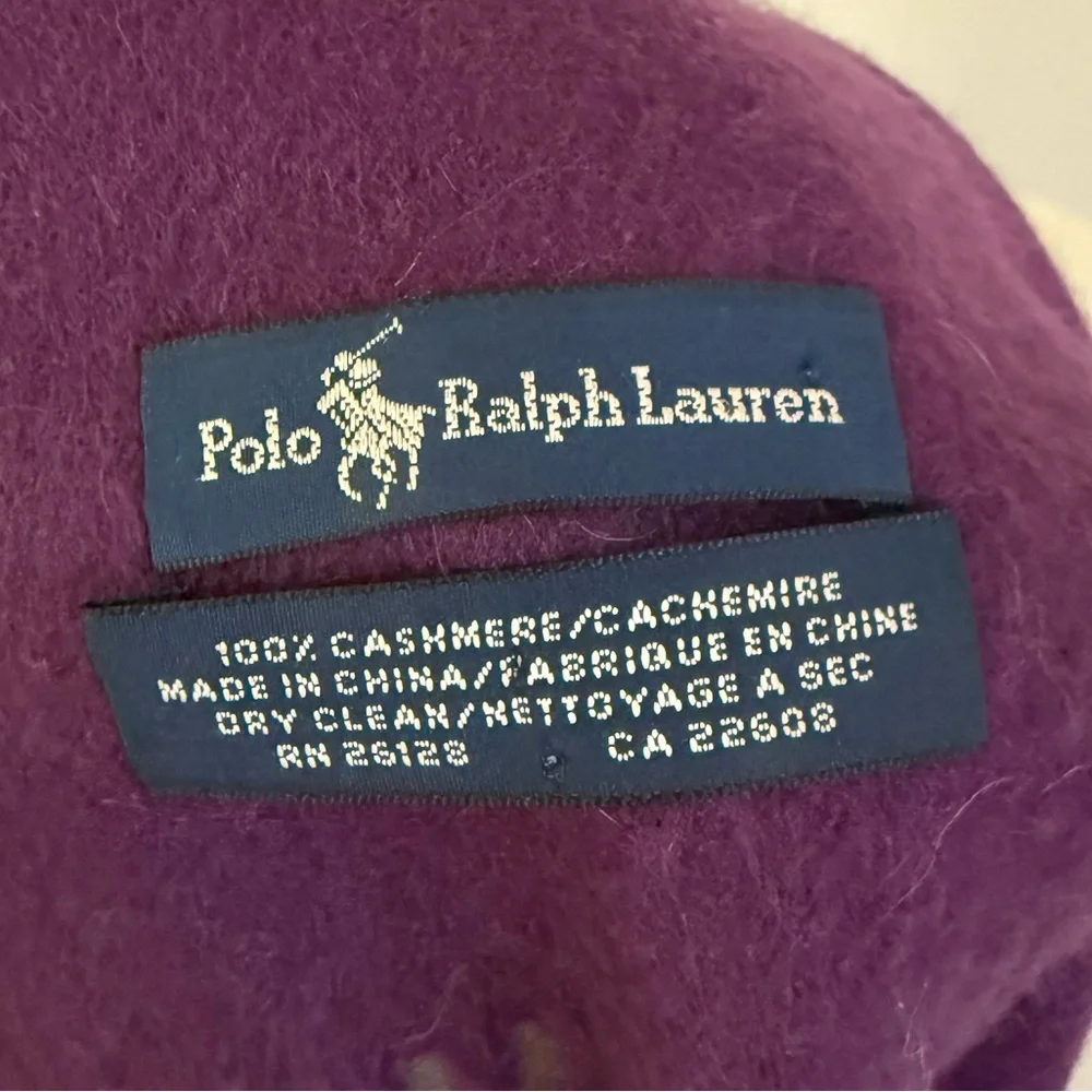 New! Polo Ralph Lauren 100% CASHMERE Fringe Purple Scarf Teal Green Pony